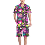 heart dot wave star creative design pattern Men's V-Neck Short Pajama Set