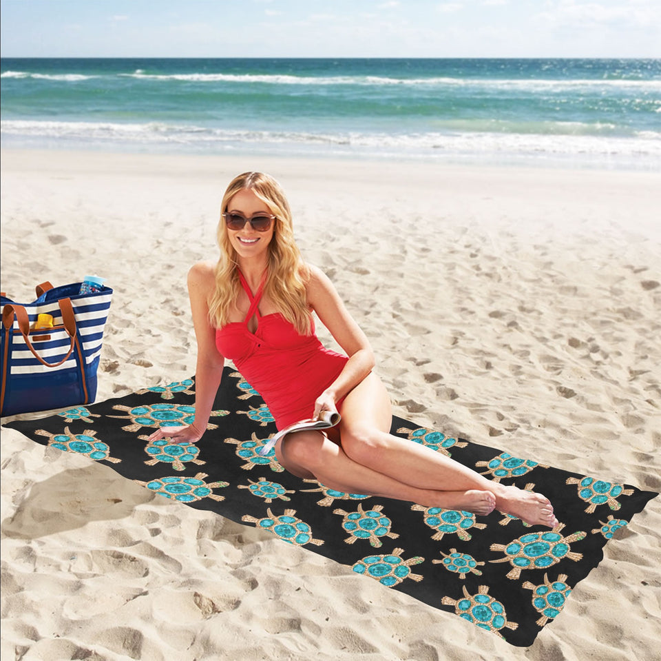Sea turtle blue stone pattern Beach Towel