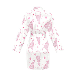 Hand drawn ice cream pattern Women's Long Sleeve Belted Night Robe