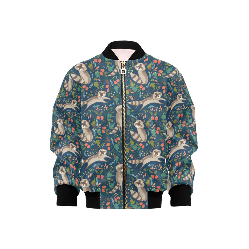 Raccoon tropical leaves pattern Kids' Boys' Girls' Bomber Jacket