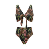 Horse head wild roses pattern Chest Bowknot High Waisted Bikini Swimsuit