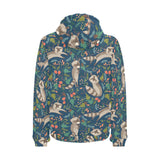 Raccoon tropical leaves pattern Men's Padded Hooded Jacket