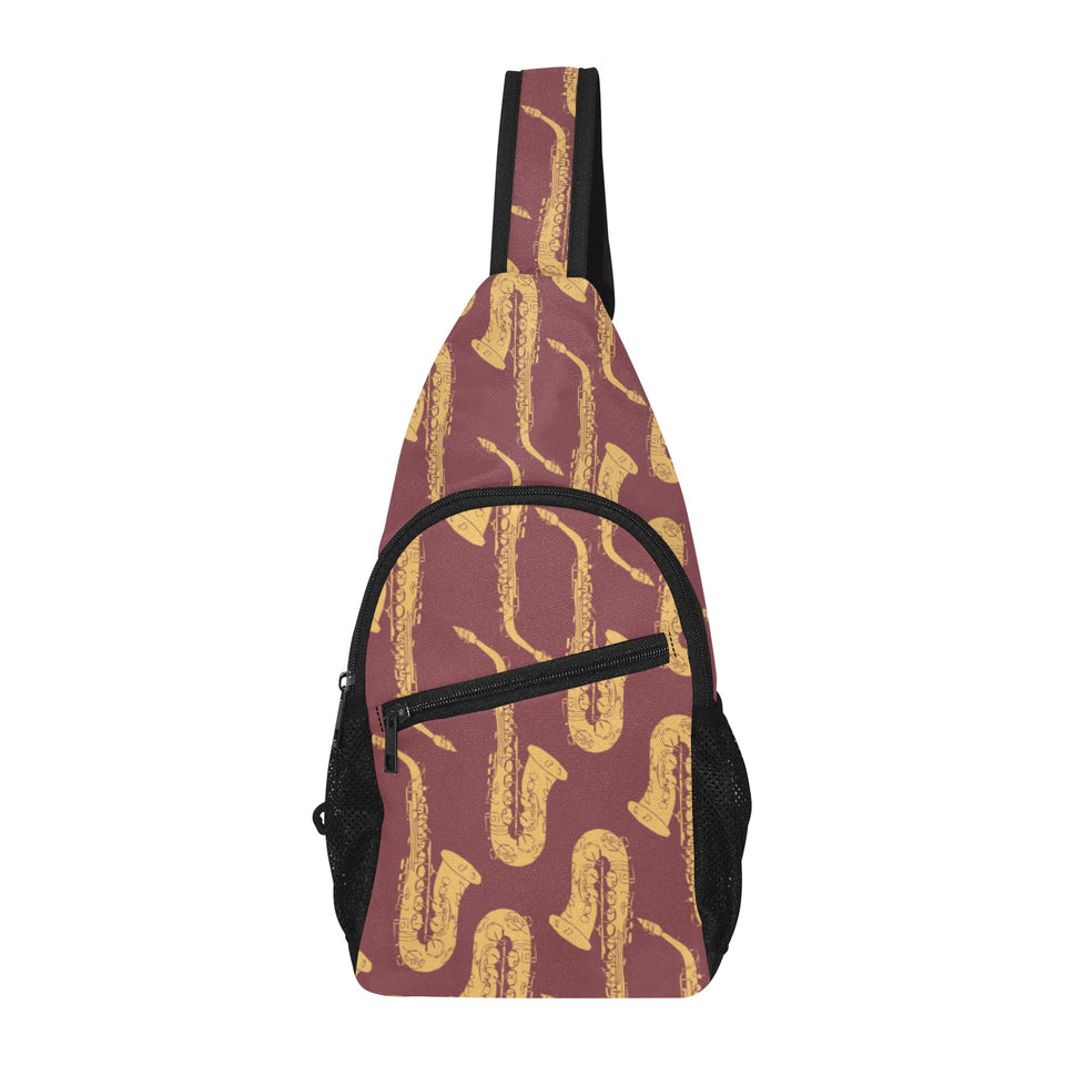 Hand drawn gold saxophone red background All Over Print Chest Bag