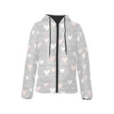 Heart pattern gray background Women's Padded Hooded Jacket
