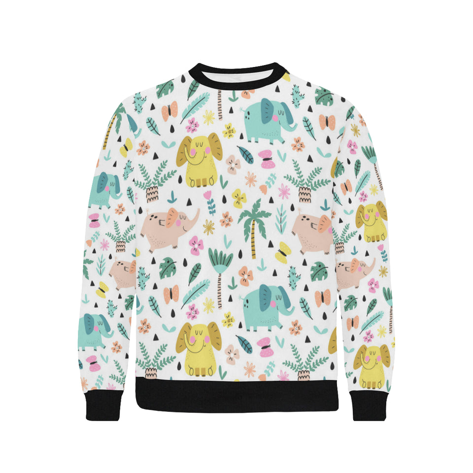 Cute elephants palm tree flower butterfly pattern Men's Crew Neck Sweatshirt