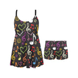 Music Notes Pattern Print Design 02 Chest Sexy Pleated Two Piece Swim Dress
