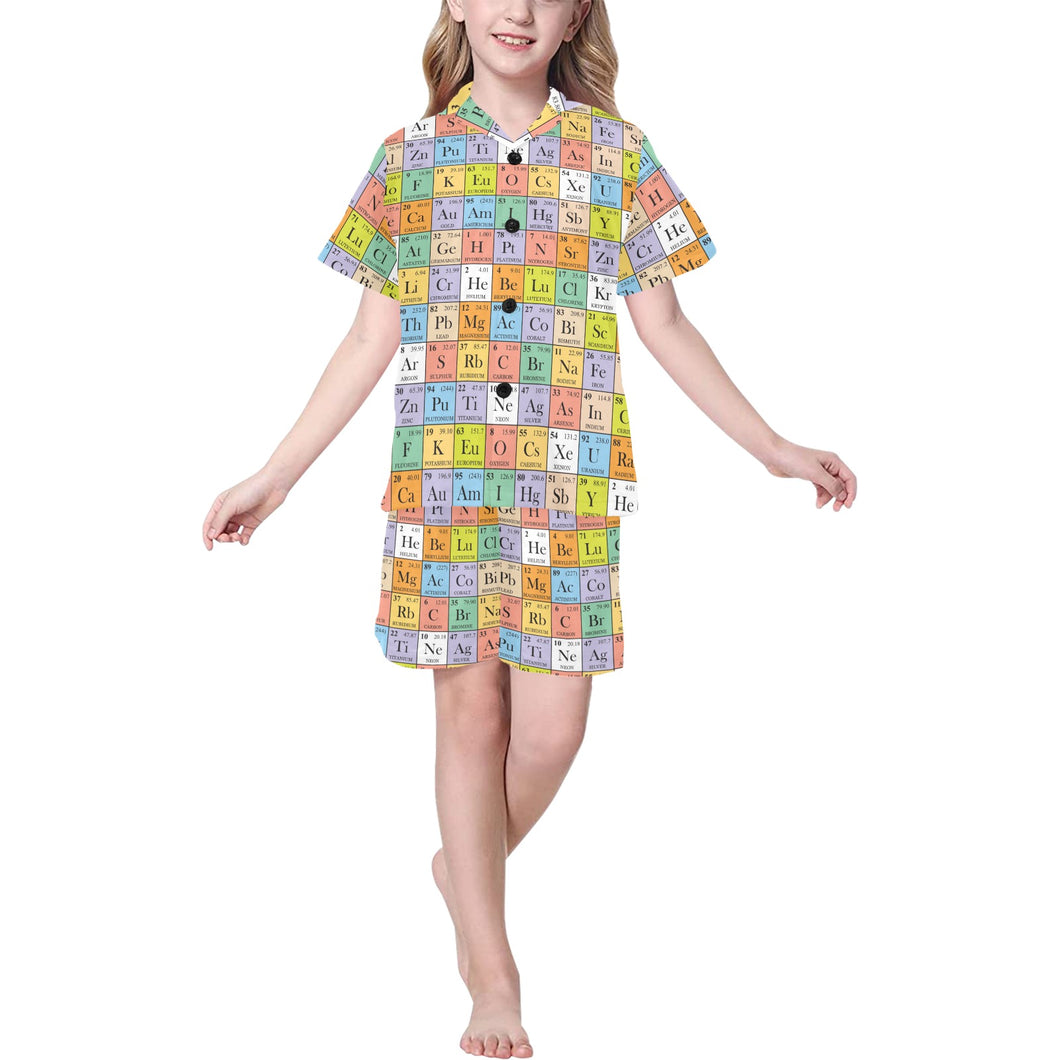 Chemistry Periodic Table Pattern Print Design 01 Kids' Boys' Girls' V-Neck Short Pajama Set