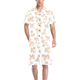 shiba inu dog pattern Men's V-Neck Short Pajama Set