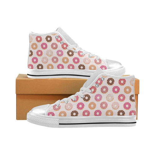 Colorful donut pattern Women's High Top Canvas Shoes White