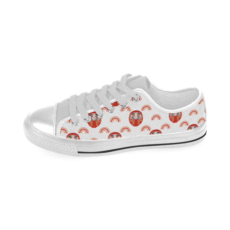 Daruma japanese wooden doll design pattern Men's Low Top Canvas Shoes White