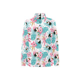 Toucan tropical flower leave pattern Women's Long Sleeve Polo Shirt