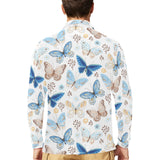 blue butterfly pattern Men's Long Sleeve Polo Shirt