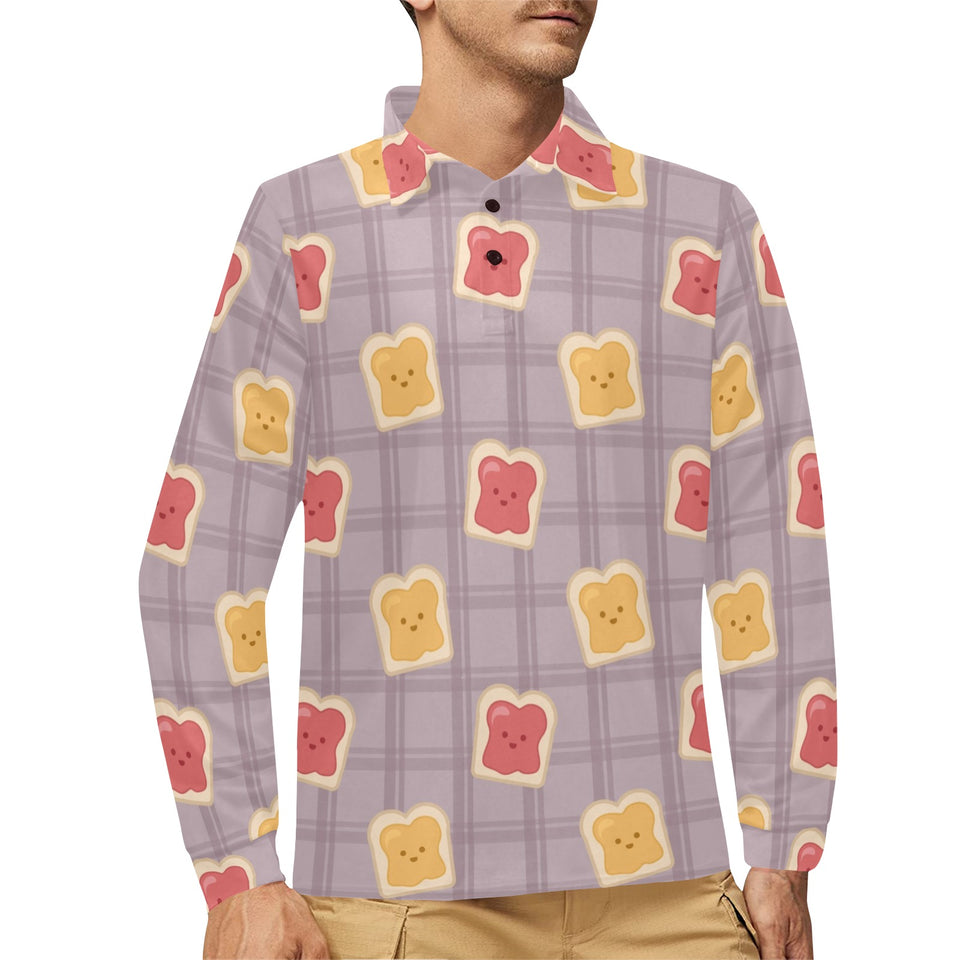 Bread Toast Pattern Print Design 05 Men's Long Sleeve Polo Shirt