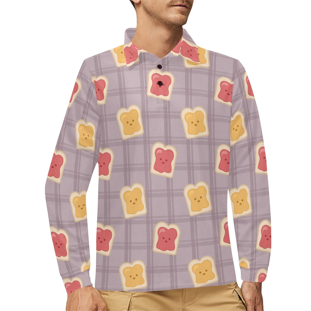 Bread Toast Pattern Print Design 05 Men's Long Sleeve Polo Shirt