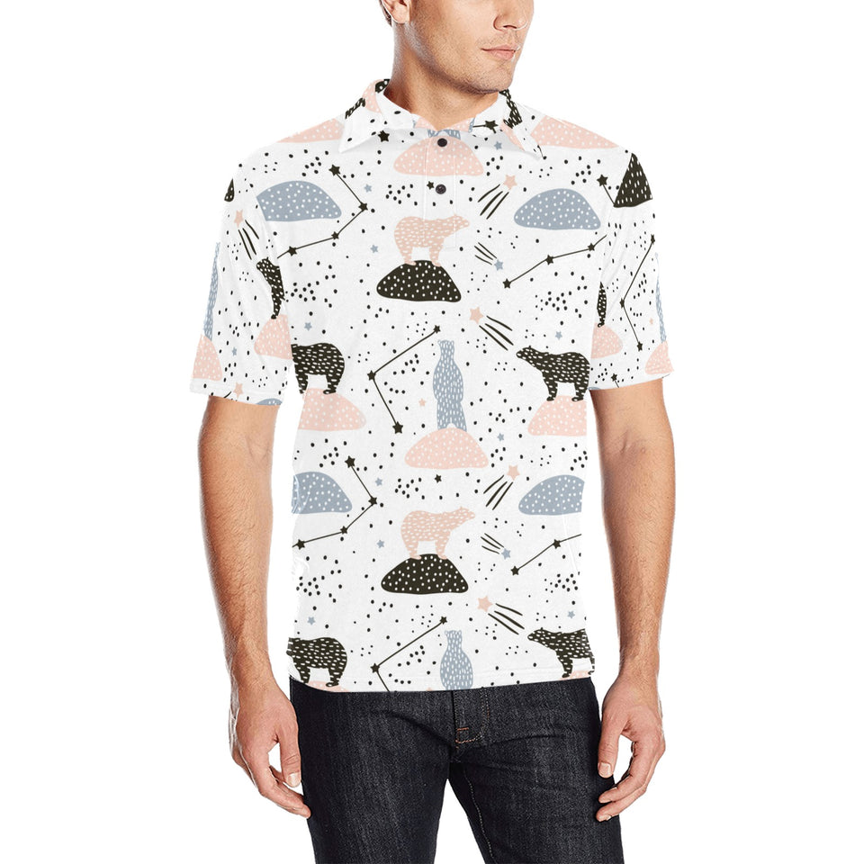Polar bears star poka dot pattern Men's All Over Print Polo Shirt