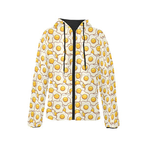 Fried Eggs Pattern Print Design 02 Women's Padded Hooded Jacket