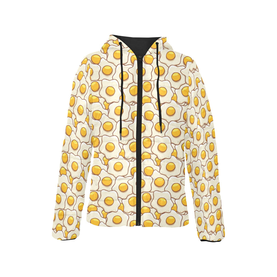 Fried Eggs Pattern Print Design 02 Women's Padded Hooded Jacket