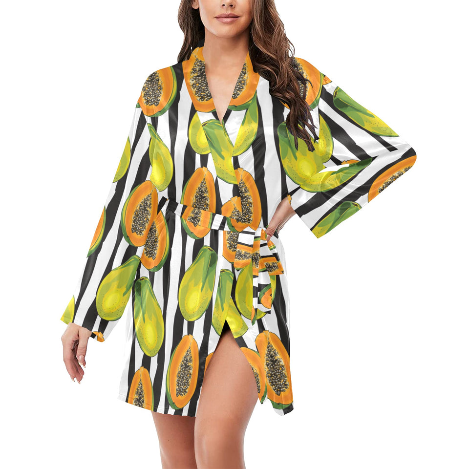 papaya design pattern Women's Long Sleeve Belted Night Robe