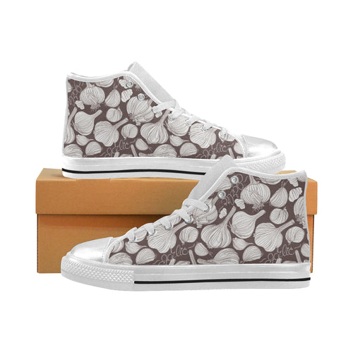 Garlic bulb dark background Women's High Top Canvas Shoes White
