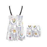 Cute Llama Alpaca pattern Chest Sexy Pleated Two Piece Swim Dress