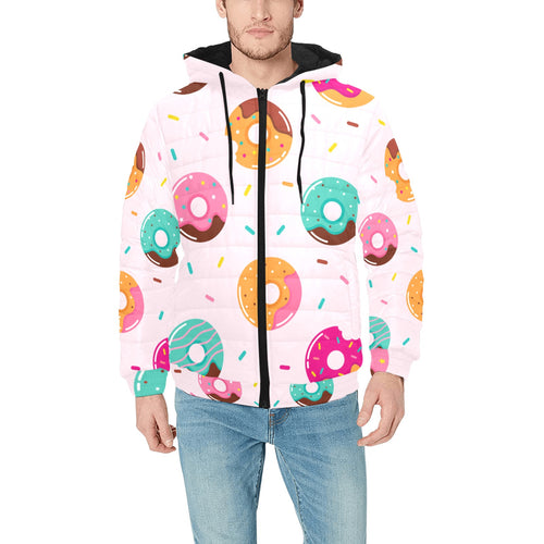Donut pattern glaze pink background Men's Padded Hooded Jacket