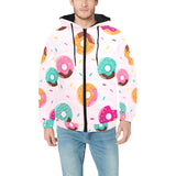 Donut pattern glaze pink background Men's Padded Hooded Jacket