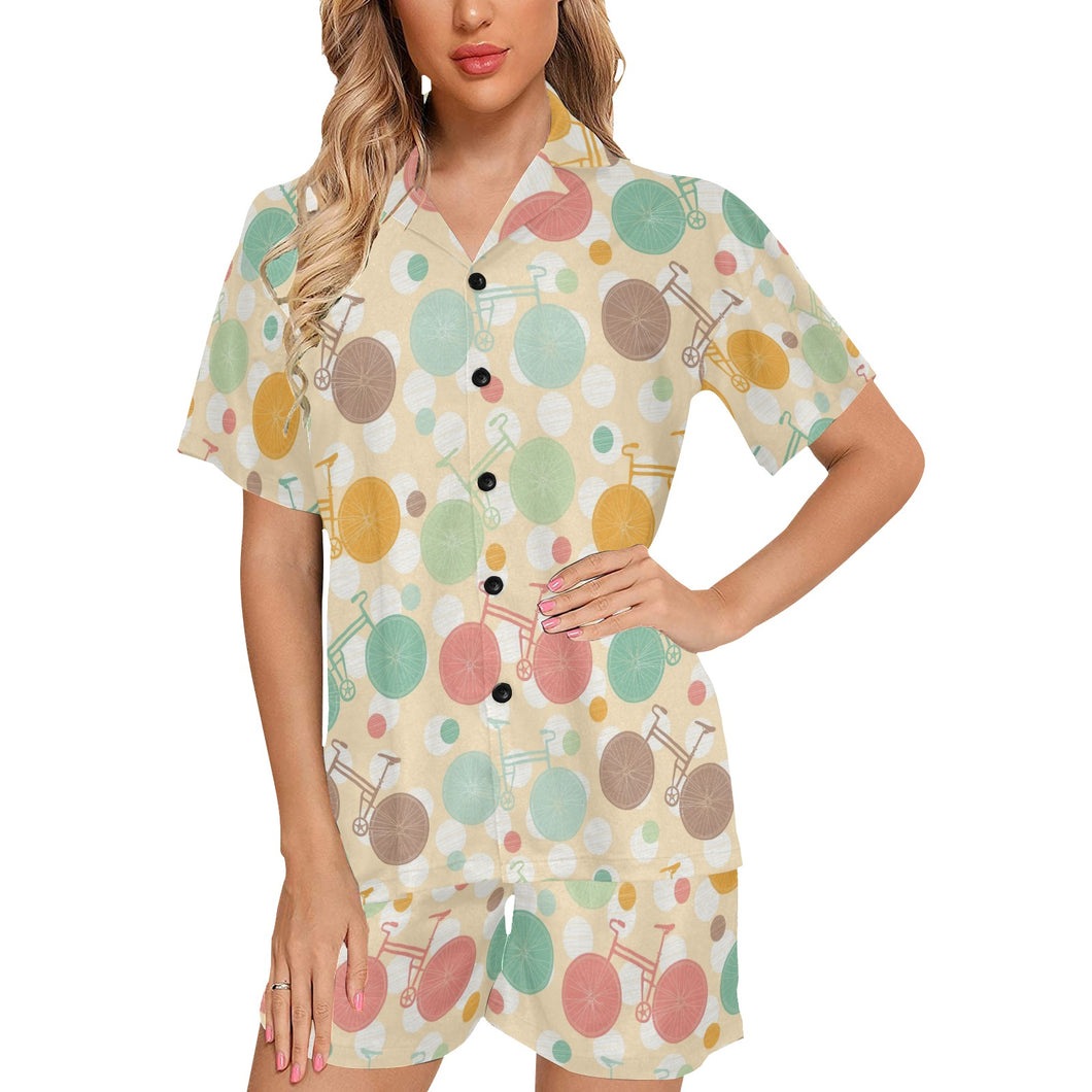 Bicycle Pattern Print Design 01 Women's V-Neck Short Pajama Set