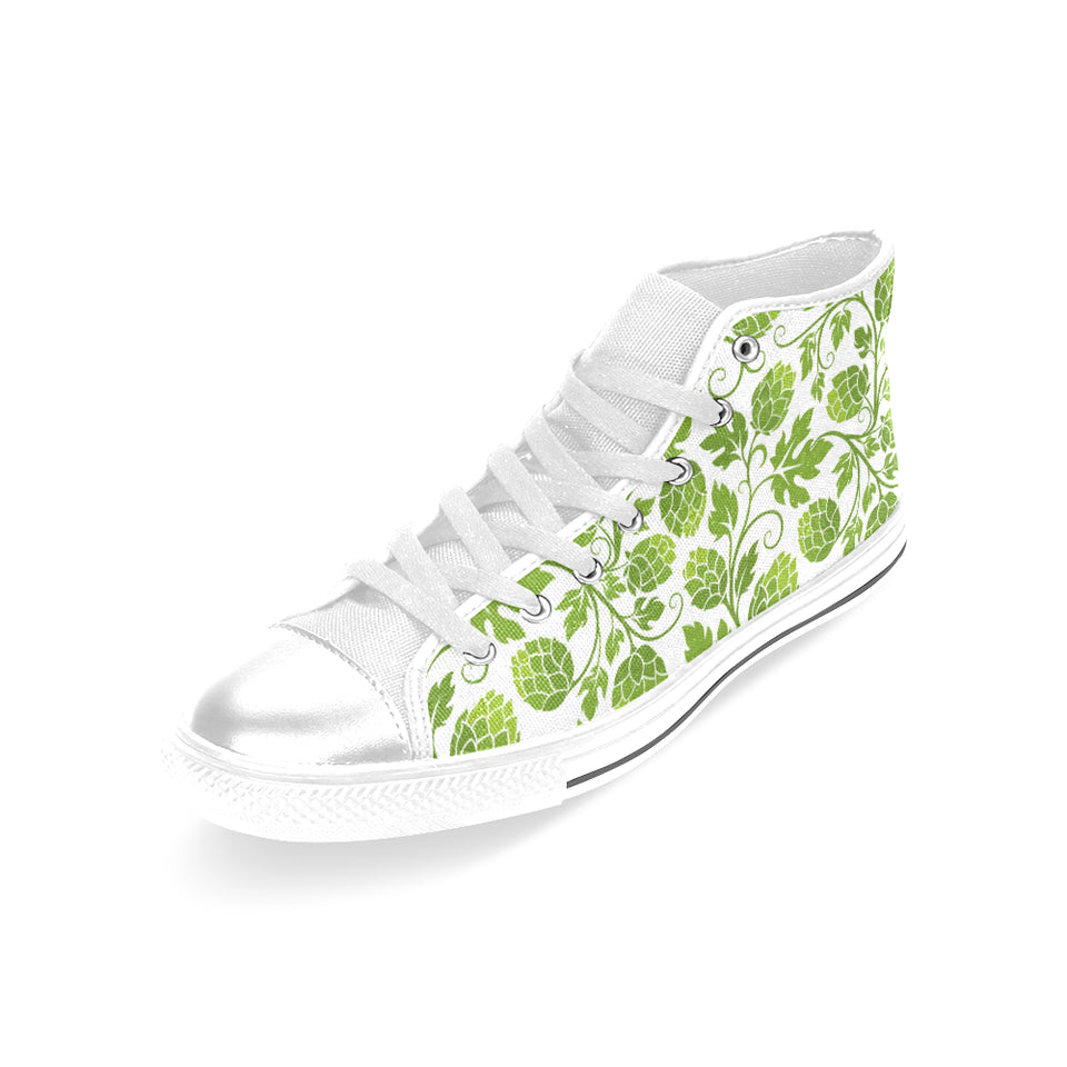 Hop design pattern Women's High Top Canvas Shoes White