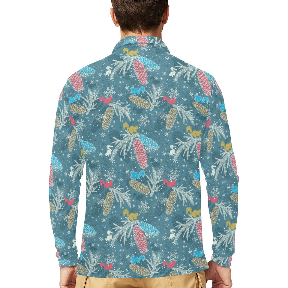 Squirrel Pattern Print Design 01 Men's Long Sleeve Polo Shirt