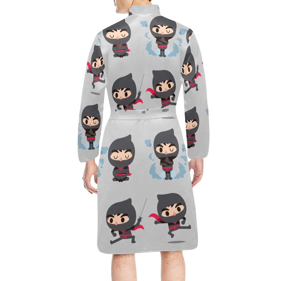 Cute ninja pattern Men's Long Sleeve Belted Night Robe