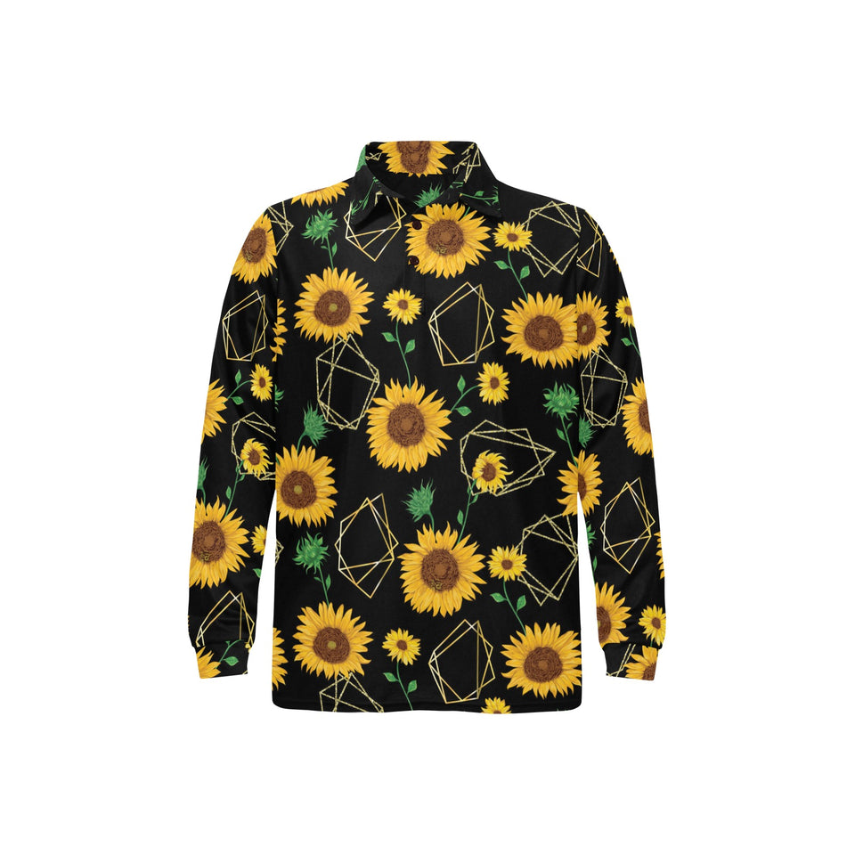 sunflower golden polygonal shapes Men's Long Sleeve Polo Shirt