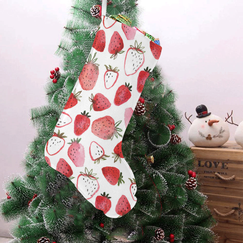 watercolor hand drawn beautiful strawberry pattern Christmas Stocking