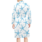 Watercolor starfish pattern Men's Long Sleeve Belted Night Robe