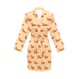 Sausage Pattern Print Design 03 Women's Long Sleeve Belted Night Robe