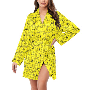 Duck Pattern Print Design 02 Women's Long Sleeve Belted Night Robe