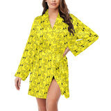 Duck Pattern Print Design 02 Women's Long Sleeve Belted Night Robe