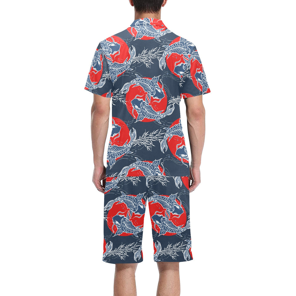 Koi Fish Carp Fishs hand drawn japanese art Men's V-Neck Short Pajama Set