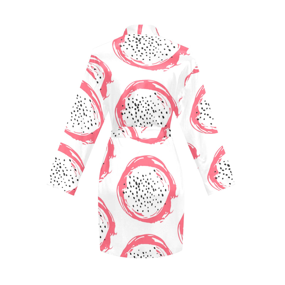 Hand drawn dragon fruit Women's Long Sleeve Belted Night Robe