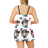 Cute ninja design pattern Chest Sexy Pleated Two Piece Swim Dress