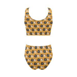 English Bulldog Pattern Print Design 04 Chest Bowknot High Waisted Bikini Swimsuit