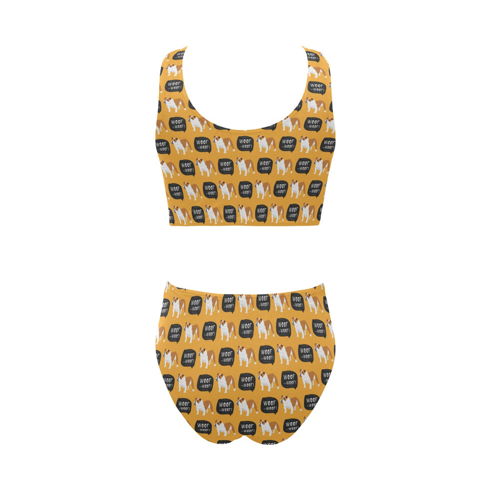English Bulldog Pattern Print Design 04 Chest Bowknot High Waisted Bikini Swimsuit