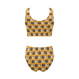 English Bulldog Pattern Print Design 04 Chest Bowknot High Waisted Bikini Swimsuit