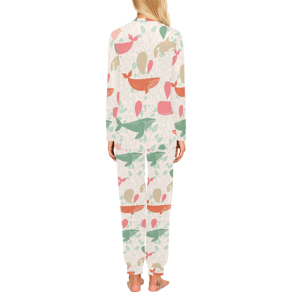 Cute whale pattern Women's All Over Print Pajama Set