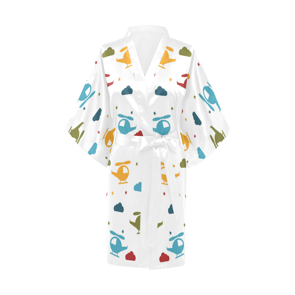 Colorful helicopter pattern Women's Short Kimono Robe
