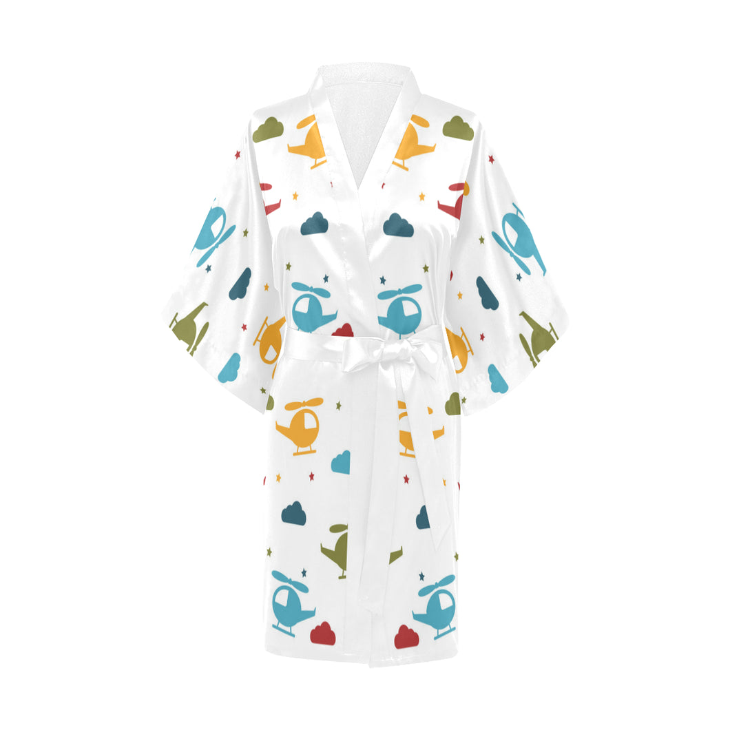 Colorful helicopter pattern Women's Short Kimono Robe
