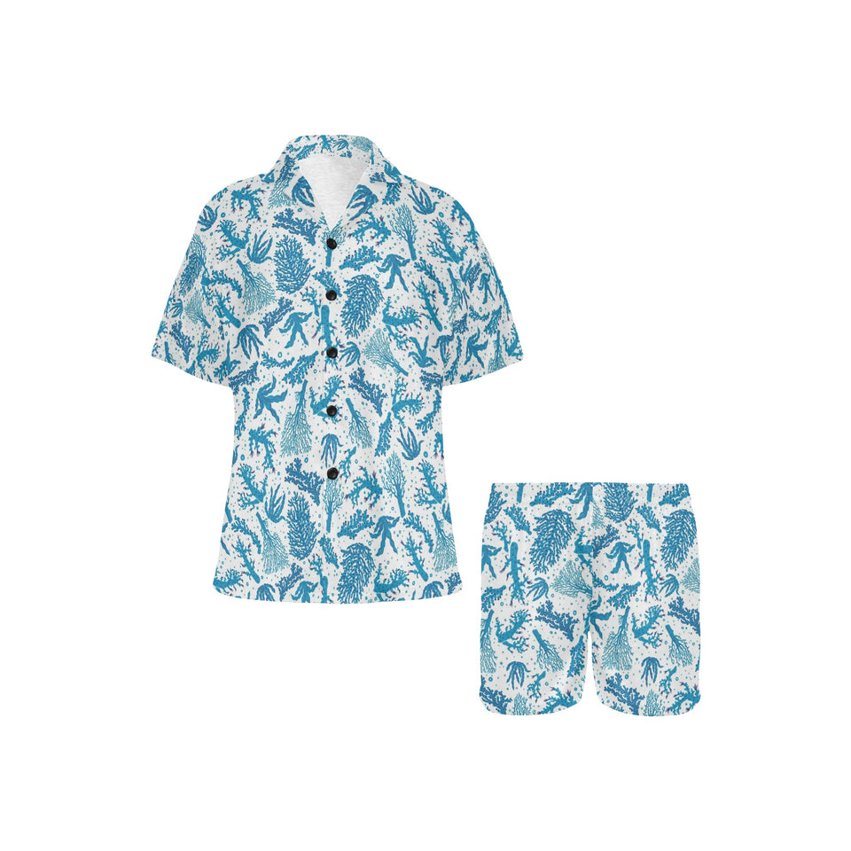 Coral Reef Pattern Print Design 01 Women's V-Neck Short Pajama Set