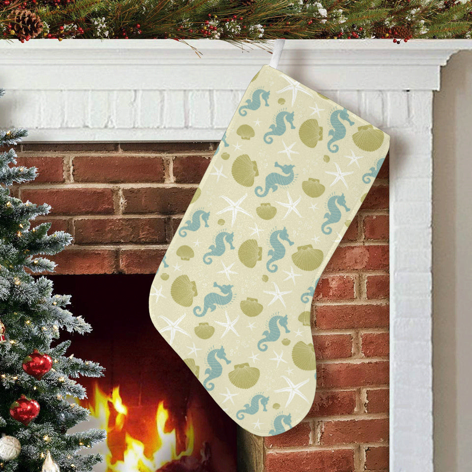 Seahorse shell starfish pattern background Christmas Stocking