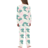 Pink lotus waterlily leaves pattern Kids' Boys' Girls' All Over Print Pajama Set