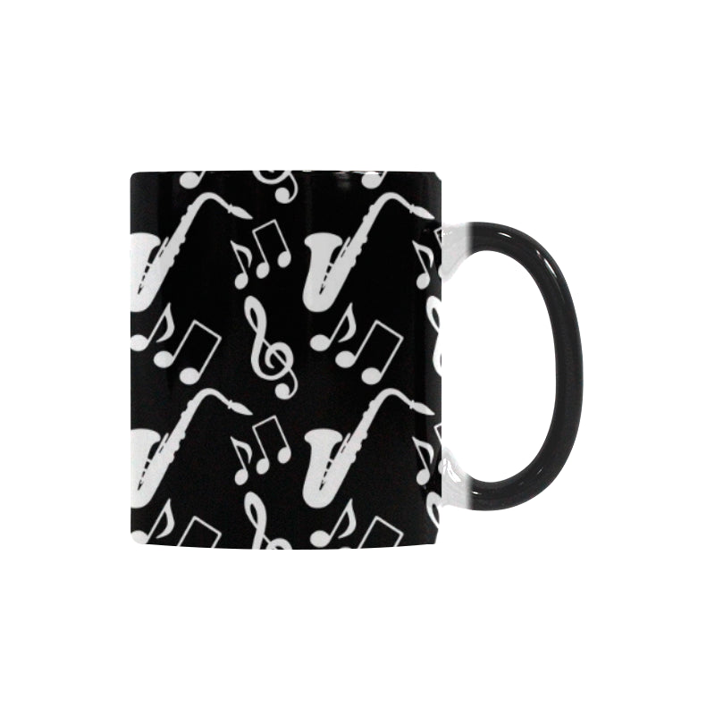 Saxophone music notes treble clef black white them Morphing Mug Heat Changing Mug