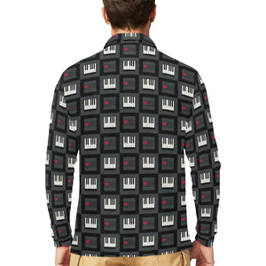 Piano Pattern Print Design 05 Men's Long Sleeve Polo Shirt